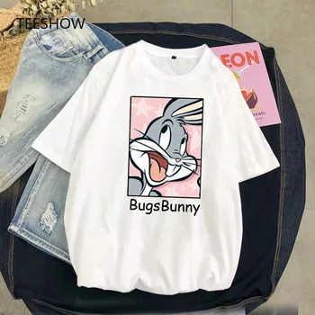 Ženske T-shirt Bugs bunny natisnjeni beli vrhovi T-majica kratek rokav, nove priložnostne poletje smešno risanka t shirt grafični tees ženske