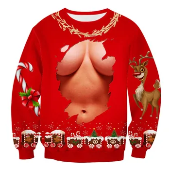 O Vratu Božič Pulover 3d Antler Tiskanja Novost Ugly Pulover Božič Unisex Moški Ženske z Dolgimi Rokavi Pulover Skokih Pulover