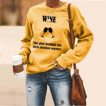 Vino in Ognjeni Tiskanja Crewneck Majica Jeseni Leta 2020 Ženske Skakalec Potegnite Priložnostne Dolg Rokav Hoodies Ulične Ženska Oblačila