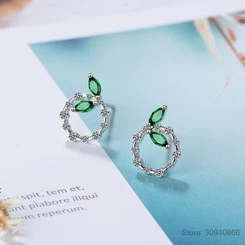 Korejski Modni Slog Preprost Okrogla Ušesa Klinov Srebro 925 Nakita, dragih kamnov, Uhani za Ženske Smaragdno Listov Dating