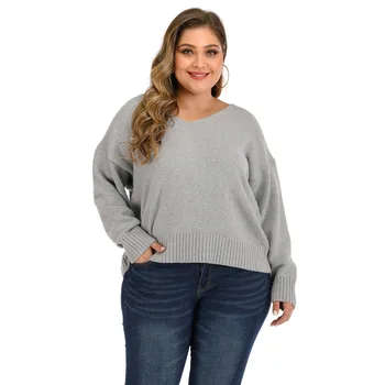 Novo 2021 pomlad jesen plus velikost pulover za ženske velik dolg rokav svoboden sivo backless plesti pulover vrhovi 4XL 5XL 6XL