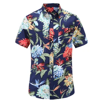Mens Poletje Hawaiian Beach Majica 2019 Novo blagovno Znamko Kratek Rokav Plus Velikost Cvetlični Srajce Moške Priložnostne Počitnice Počitnice Oblačila 3XL
