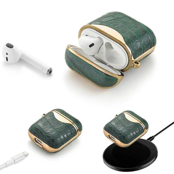 Luksuzni Pravega Usnja Slušalke Primeru Za AirPods 1 2 Brezžične Slušalke Kritje TPU Plating Primeru Keychain Fran-CO1