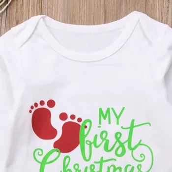 3PCS Emmababy Newborn Baby Dekle Moj Prvi Božič Pismo Tiskanja Romper+Krilo+Glavo Modna Oblačila Obleke