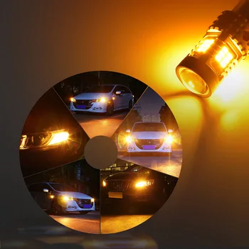 OXILAM 2Pcs W21W LED 7440 T20 WY21W Amber LED Canbus Brez Hyper Flash Vključite Opozorilne Luči LED 1156 Ba15s Bau15s Auto Lučka brez Napak