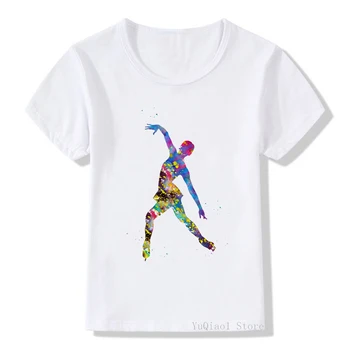 Akvarel drsanje dekle tiskanja telovadnici design otroci t shirt srčkan poletje zgornji del dekliška oblačila bele DIY po meri tshirt otroka, t-majice