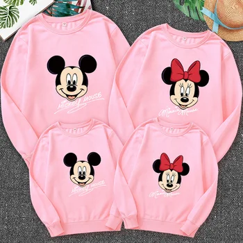 Disney Risanke New Mickey Minnie starši-Otrok, Oblačila Spomladi in Jeseni Čistega Bombaža s Kapuco Jopica Družino Ujemanja Obleke