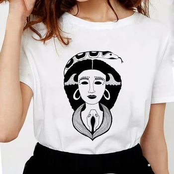 Majica s kratkimi rokavi Ženske Afriške Boginja tiskanje Mami Wata T-Shirt Plus Velikost Bombaž Priložnostne Bele žene Vrhovi Tees S1839