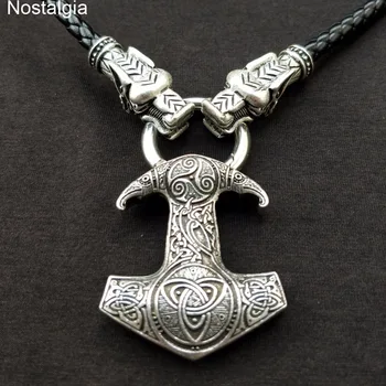 Nostalgija Thor Kladivo Mjolnir Odin Krokar Talisman Amulet Teen Wolf Triskele Trojice Simboli Viking Zmaj Ogrlica Kola Longo