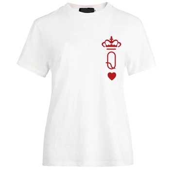 KRALJ KRALJICA Poker Tiskanja Kratek Rokav Priložnostne Par T-Shirt Nov Modni Slog Seksi Žensk Poletje Vrhovi Pismo Tee Shirt Femme