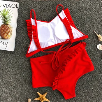 Novi Seksi Trdnih Visoko Pasu Bikini Komplet Ženske Nezakonitih Ruffle Kopalke Push Up Slim Kopalke Brazilski Plaži, Kopalne Obleke 2018