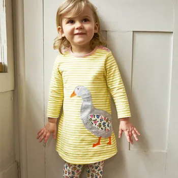 Skoki Metrov Baby Dekleta Dolg Rokav Obleke Živali Aplicirano Jesen Pomlad Otroci Princesa Trak Bombaž Otroci Oblačila