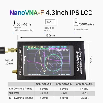 NanoVNA-F 4.3 Palčni Vektor Omrežja Antenne Vektorski Analizator Analizator Merjenje MF HF VHF 50KHz-1000MHz