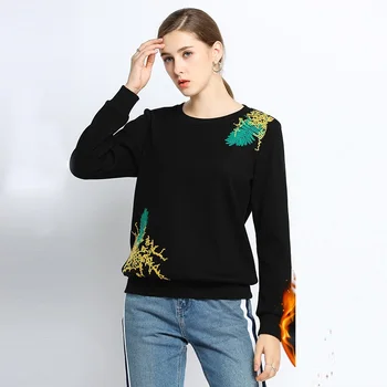 2019 zime dolge rokave vezene majica toplo runo priložnostne črno bluzo Ženski Priložnostne sweatshirts plus velikost VRHOVI XXXXXL