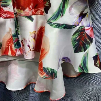 SEQINYY Siciliji Shirt Obleko Poletje Pomlad Novo Modno Oblikovanje Ženske vzletno-pristajalne Steze Rose Tiskanja Cvetovi Ruffles Pasu Mini Priložnostne