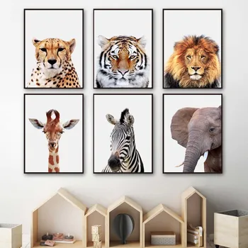 Slon, Leopard, Lev, Tiger, Žirafa, Zebra Wall Art Platno Slikarstvo Nordijska Plakatov In Fotografij Stenske Slike Za Dnevna Soba Dekor