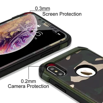 Kaljeno Steklo Maskirno Ohišje Za iPhone 11 Max Pro Xs Xr X 360 Zaščitnik Usnja Kritje Za iPhone 7 Plus 8 6 6s 5s 5 SE Coque