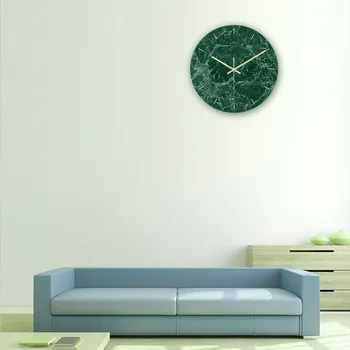 1pc Moderne Stenske Ure UV Tiskanje Temno Zelenega Marmorja Zrn Dekor Stenske Ure Akril Ure brez Baterije za Pisarno