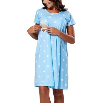 Dojenje Obleko Zdravstvene Nege Nightgown Polka Dot Bolnišnici Obleke Za Porodniški Kratek Rokav Sleepwear