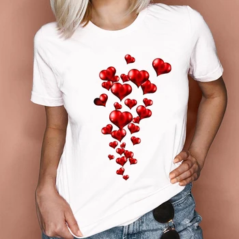 Ženske Grafični 2021 Leopard Moda Ljubezen Srce Valentinovo 90. letih Pomlad Poletje Lady Oblačila Vrhovi Tees Tiskanja Tshirt Ženske T-Shirt