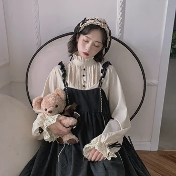 AWomen Lolita Style Stranke Obleke Japonski korejski Harajuku Gothic Povoj Lok Mozaik Dekle Cosplay Obleko Kawaii Ruffles Obleko