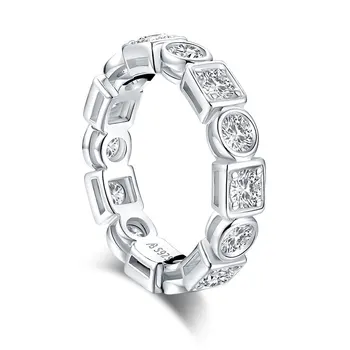 ANZIW 925 Sterling Srebro 3,5-mm Krog Cut Polno Večnost Obroč za Ženske Simulirani Diamond Kvadratnih Posla Poročni prstan Prstan