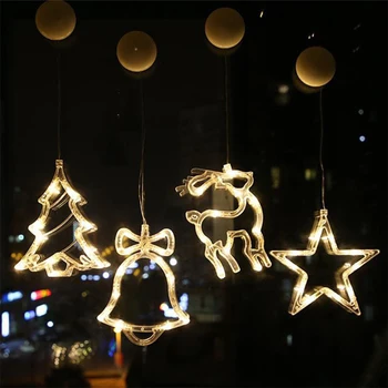 Božični Zvon Snežaka Star Luči Počitnice Okno Dekor LED Bedak Luči Baterije Božič Garland Za Dom Dekor Bell