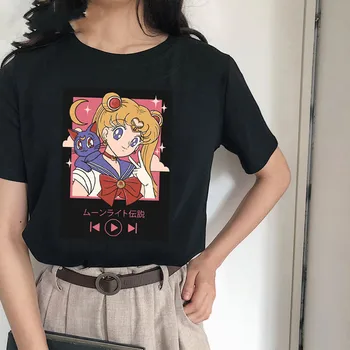 90. letih Sailor Moon Harajuku Kawaii Majica s kratkimi rokavi Ženske Ullzang Smešno T shirt Luštna Mačka 90. letih Tshirt Moda Grafični Vrhovi za Ženske Anime