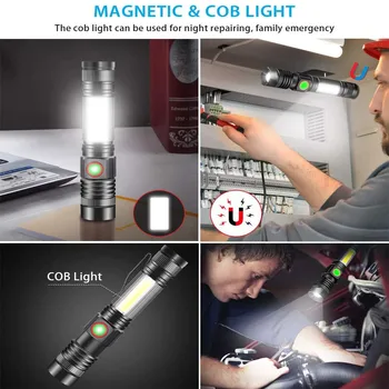8000LM LED Žep Taktično Svetilko Super Svetla Magnetni Baklo z Cob Sidelight Nepremočljiva Zoomable 4 Načini Za na Prostem