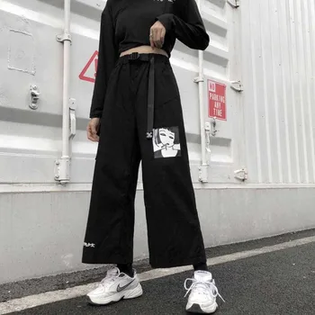 2020 priložnostne poletje ulzzang Koreja ženska Oblačila Harajuku svoboden črke natisni t-majice+Anime tiskanja širok noge hlače dva S-XXL