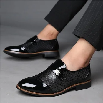 Italijanski Black Formalno Čevlji Moški Loafers Poročno Obleko, Čevlji Moški Lakasto Usnje Oxford Čevlji Za Moške Chaussures Hommes Sl Cuir