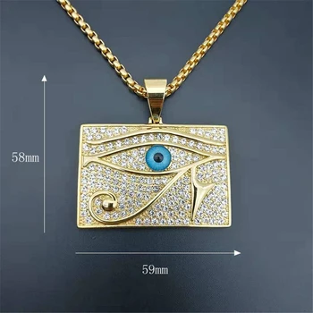 Iz nerjavečega Jekla Big Eye Horus Obesek & Verige Moški Zlato Barvo Tlakovane Okrasnih Egiptovski Ogrlice Za Moške Nakit