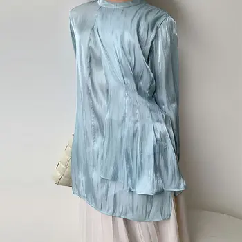 Nepravilna Bluzo Modi Nove Poln Rokav Naguban Puloverju Barva Tanke Manjšinskih Elegantno 2020 Jeseni Majica V501