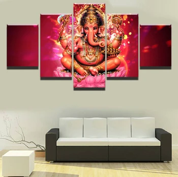 Wall Art Moderne Platno Natisnjeni Slon Glavo Bog Slika 5 Kos Indija Tibera Ganesh Slikarstvo Plakat Doma Dekor Za Dnevno Sobo