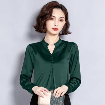 Jeseni korejski Moda Svile Ženske Majice Saten Dolgimi Rokavi Ženske Bluze Plus Velikost XXL Blusas Femininas Elegante Dame Vrhovi