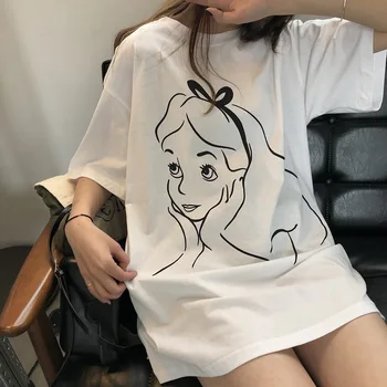 Disney Princesa Poletje Kratka sleeved O-vratu T-shirt Risanka Ptint Ženske T-Shirt Priložnostne Svoboden Ženski Tee Vrhovi Harajuku Ulične