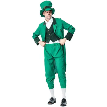 Zelena Jopičem Moških Halloween Irske Pravljice kostume Irski Leprechaun Elf Cosplays Purim Karneval Fazi play nočni klub Stranka obleko