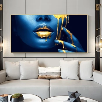 Afriške Ženske Obraz Seksi Zlato Ustnice Platna Slike na Steni Wall Art Slik, Plakatov In Fotografij za Dom Dekor