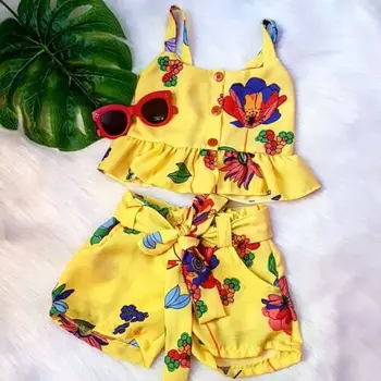 2019 Cvet Malčke Baby Dekleta Telovnik Rastlinske Priložnostne Poletje Tiskanja Vrhovi Kratke Hlače Komplet Obleke Sunsuit Oblačila
