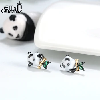 Effie Kraljica Živali Panda Geniune 925 Srebro Lep Stud Uhan Original Oblikovalec za Dekleta Ženska Fine Nakit Dropship BE292