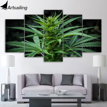 ArtSailing 5 kos platno umetnosti HD tiskanja zelene rastline, plevel stenske slike za dnevni sobi doma dekor brezplačno dostavo UP-2070C