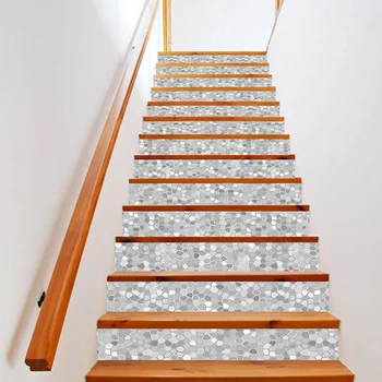 PVC sivo ozadje poligon mozaik preprost 13 kosov DIY stopnice nalepke, korak nalepke, stenske nalepke