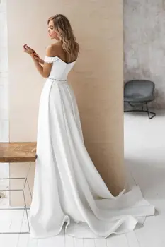 LORIE Preproste Poročne Obleke Saten Bridel Obleke Off z Ramo Plaži Beading Pasu 2020 Boho Princess Poroka Oblek Plus Velikost