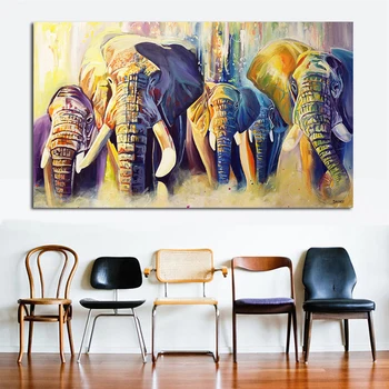JQHYART Doma Dekor Oljna slika Skupina Slonov Stenske Slike Za Dnevna Soba, Slike Na Platnu Brez Okvirja