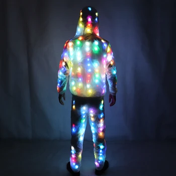LED Luči Jakno, Plašč, hlače Kostume Set LED Stranka Obleke, Obleko Pisane Žareče Priložnostne Utripajoče Svetlobne Božično noč Čarovnic