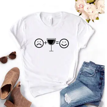 Žalostno + Vino = Vesel Tiskanja Ženske tshirt Bombaž Priložnostne Smešno t shirt Darilo Lady Yong Dekle Top Tee 6 Barvno-1111