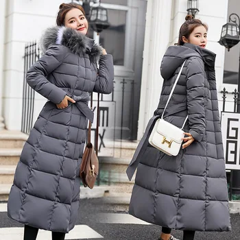 2020 Zimske Ženske Coat Plus velikost suknji Toplo Dolgo Hooded Parkas Bombaž, Oblazinjeni Trdna ohlapna Vrhnja obleka ženski Dol suknjič bombaž