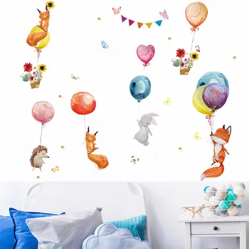 Risanka Pisane Balone Živali Stenske Nalepke za Otroke, Soba za Baby Vrtec Soba Dekoracijo Stenske Nalepke PVC Fox Zajček Nalepke