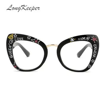 LongKeeper Retro Cat Eye Sončna Očala Ženske Tiskarske Črke Ljubezen Očala Steampunk Feminino Lunette Soleil 6933
