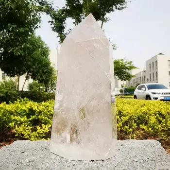 760-850g Naravnih Jasno, Bela Quartz Crystal Obelisk, Stojalo Zdravljenje